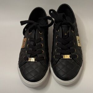 G by Guess Black Quilted Sneakers with Gold Accents